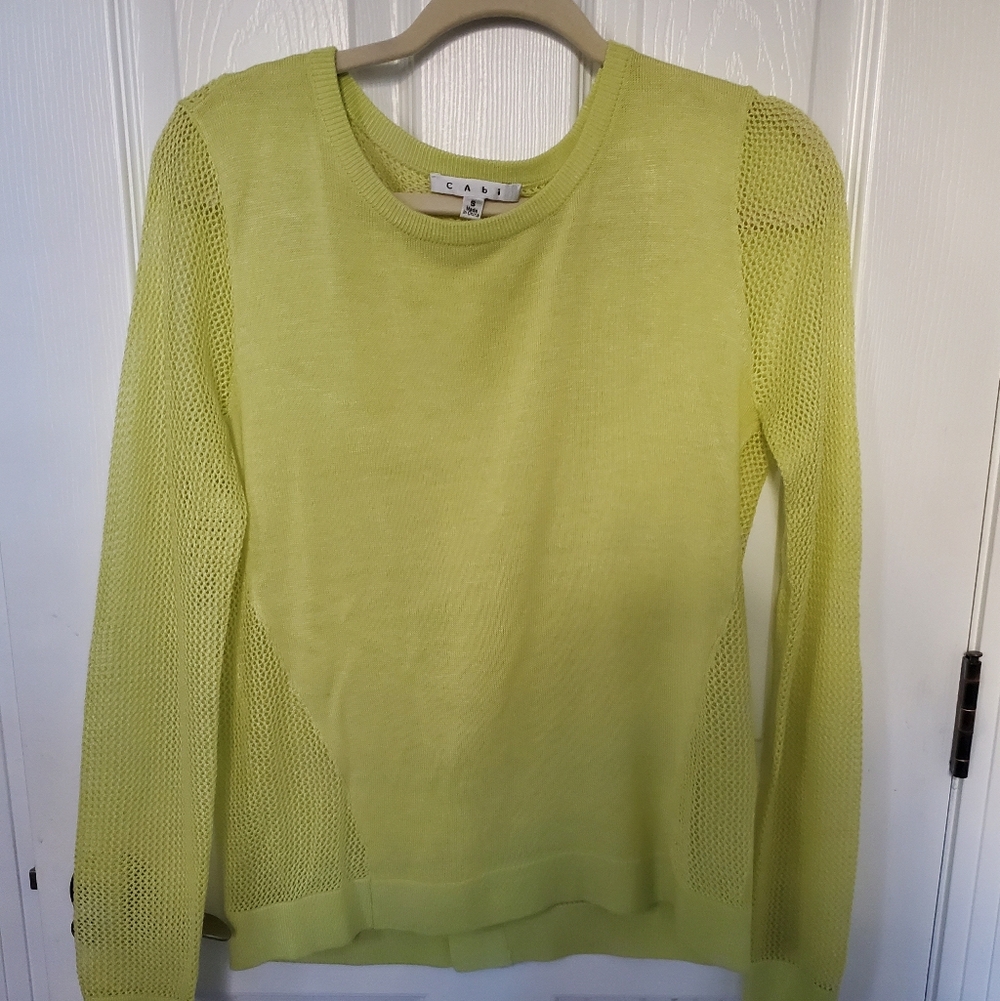 CAbi Women's Vibrant Green Yellow Crew Neck Sweater